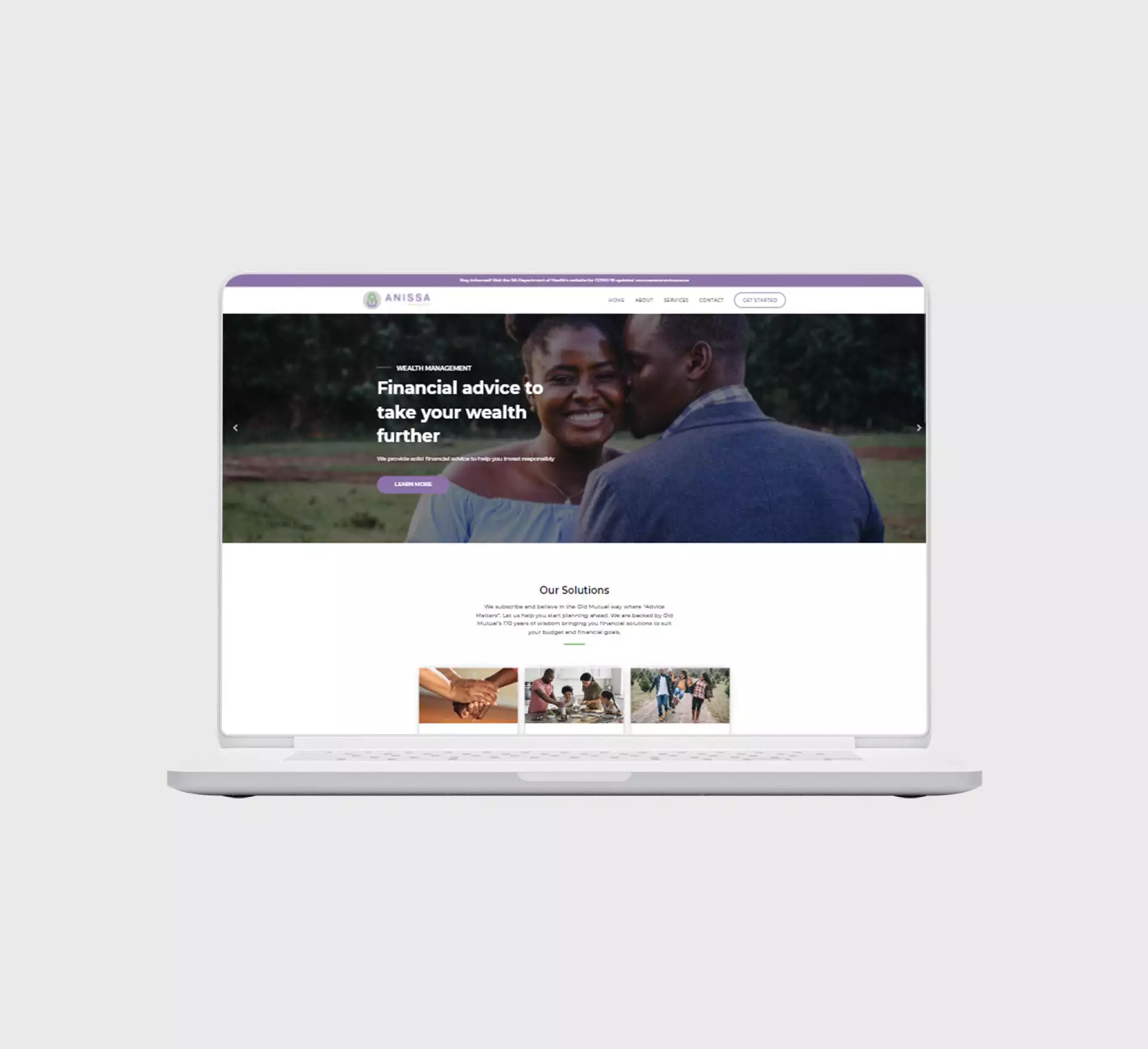Financial services website design on a laptop